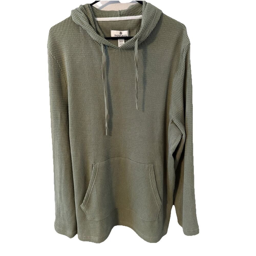RAINFOREST Olive Waffle-Knit Hooded Shirt Size XL